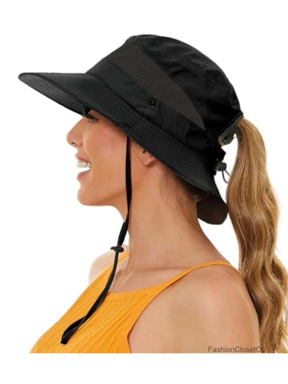 UPF 50+ Waterproof Bucket Hat with Ponytail Hole for Hiking Fishing